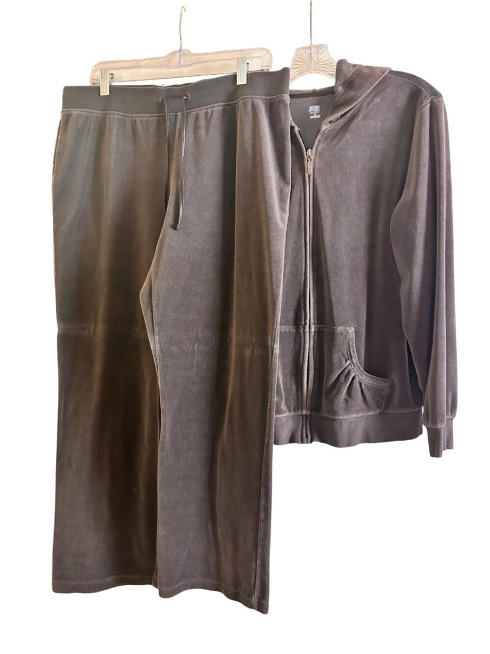 SB Size Large Grey 2PC  Velour Zip-Up Hoodie & Drawstring Pants Jogger Set